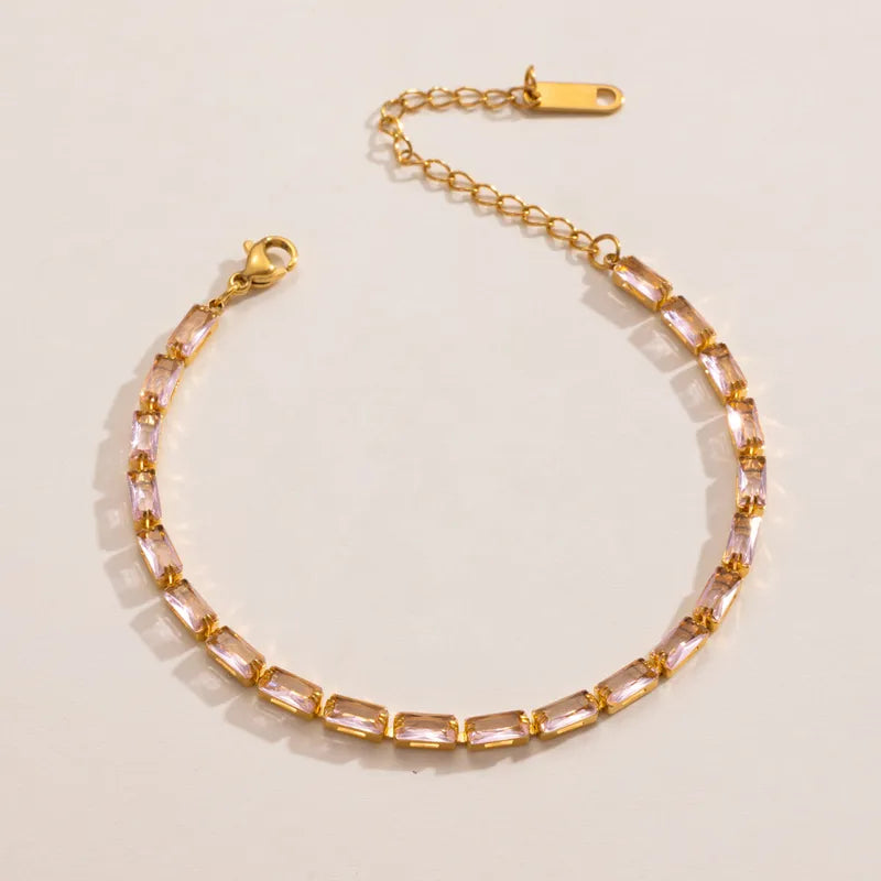 Colorful Square Zircon Bracelet Stackable Simple Jewelry Stainless Steel Alloy Aluminum Pin