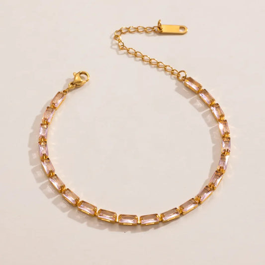 Colorful Square Zircon Bracelet Stackable Simple Jewelry Stainless Steel Alloy Aluminum Pin