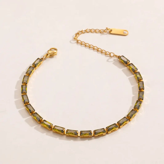 Colorful Square Zircon Bracelet Stackable Simple Jewelry Stainless Steel Alloy Aluminum Pin