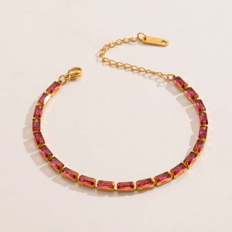 Colorful Square Zircon Bracelet Stackable Simple Jewelry Stainless Steel Alloy Aluminum Pin