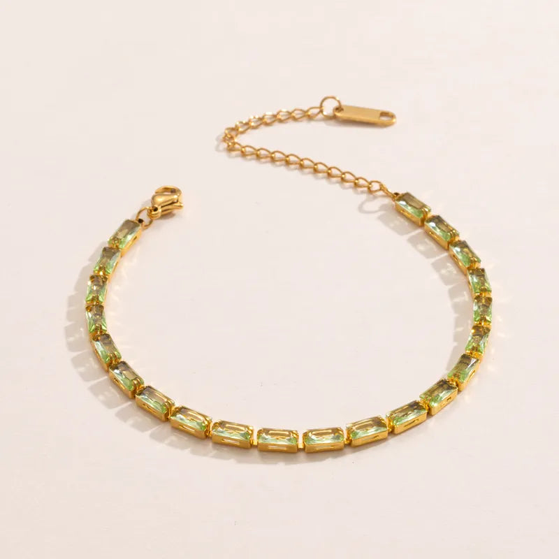 Colorful Square Zircon Bracelet Stackable Simple Jewelry Stainless Steel Alloy Aluminum Pin