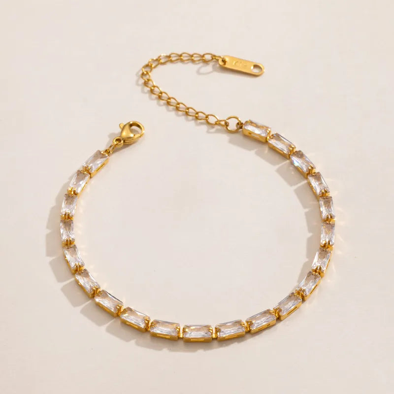 Colorful Square Zircon Bracelet Stackable Simple Jewelry Stainless Steel Alloy Aluminum Pin