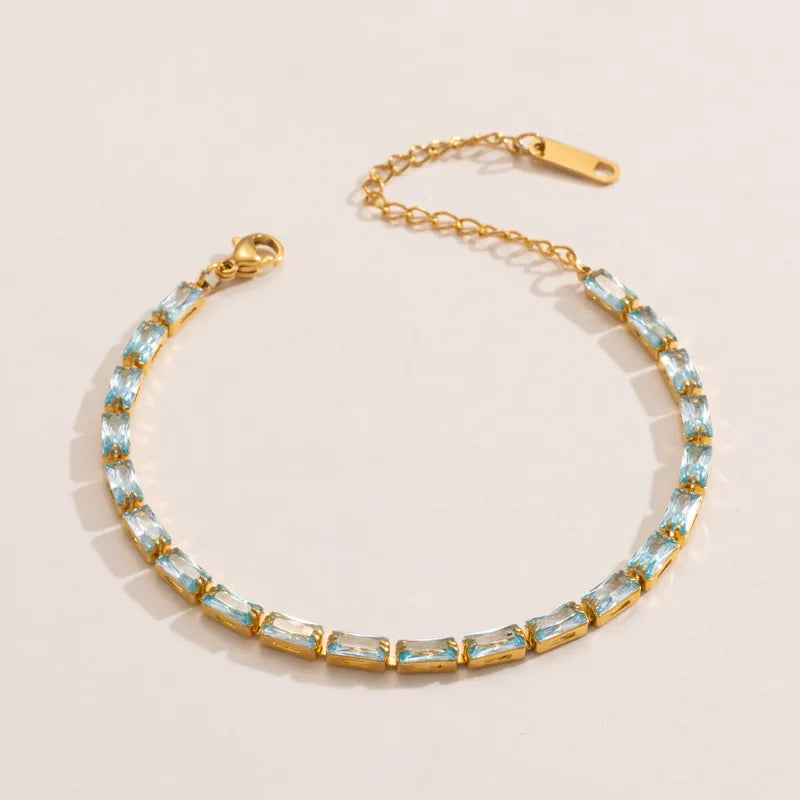 Colorful Square Zircon Bracelet Stackable Simple Jewelry Stainless Steel Alloy Aluminum Pin