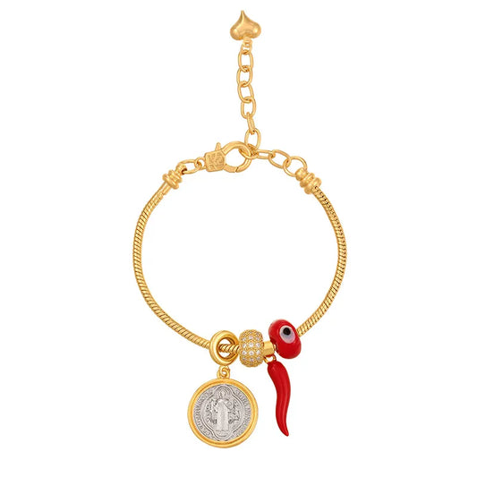 Copper Embedded Zirconia Oil-Drop Chili Round Portrait Eye Bracelet Couple Style Fashion Jewelry Cartoon Fruit Pattern Design