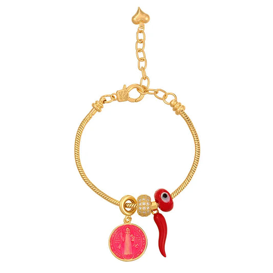 Copper Embedded Zirconia Oil-Drop Chili Round Portrait Eye Bracelet Couple Style Fashion Jewelry Cartoon Fruit Pattern Design