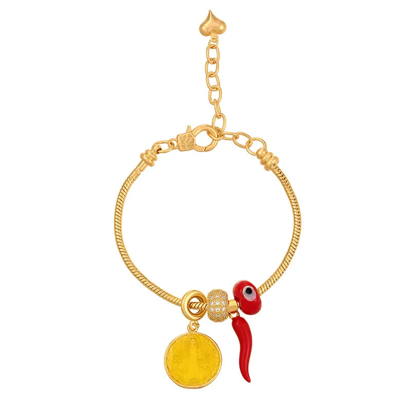 Copper Embedded Zirconia Oil-Drop Chili Round Portrait Eye Bracelet Couple Style Fashion Jewelry Cartoon Fruit Pattern Design