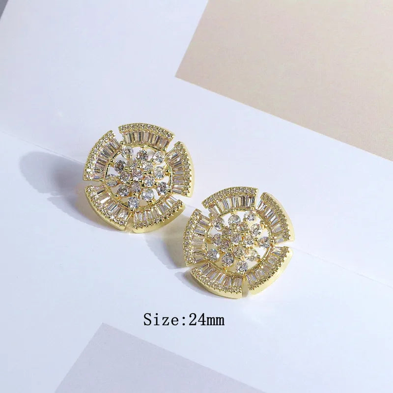 Copper Geometry Vacuum Plating Zircon Elegant Gold Ear Studs