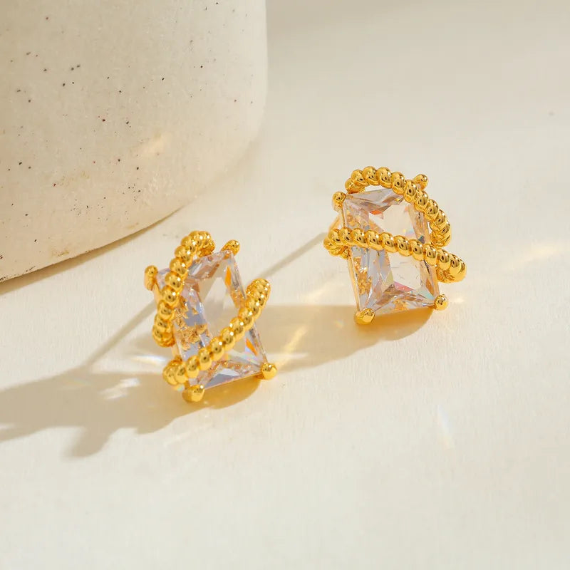 Copper Inlaid Zircon Butterfly Water Drop Earrings Casual Simple Style Gold-Plated Geometric