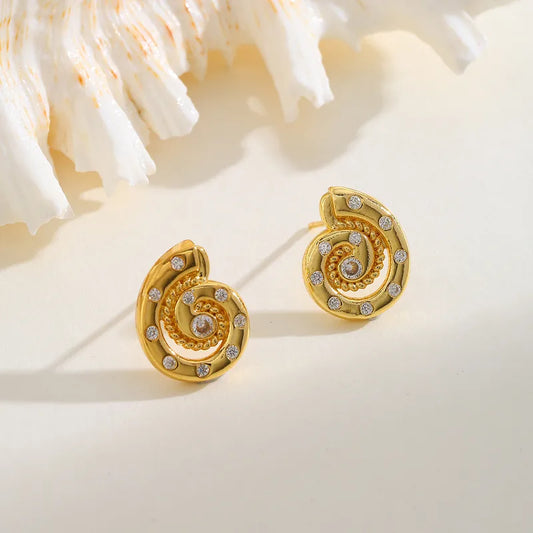 Copper Plated Imitation Gold Seashell Pearl Embedded Zirconia Ear Studs Women's Holiday Weekend Daily Date Festival Jewelry