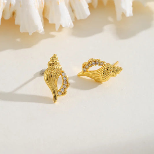 Copper Plated Imitation Gold Seashell Pearl Embedded Zirconia Ear Studs Women's Holiday Weekend Daily Date Festival Jewelry