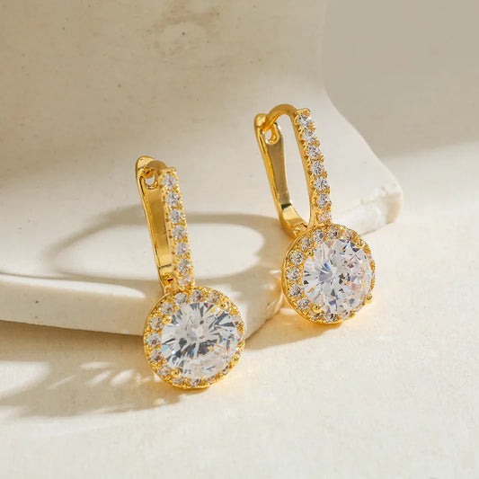 Copper Plated Imitation Gold Zircon Geometric Water Plated 0.03µm Elegant Classic Ring Earrings