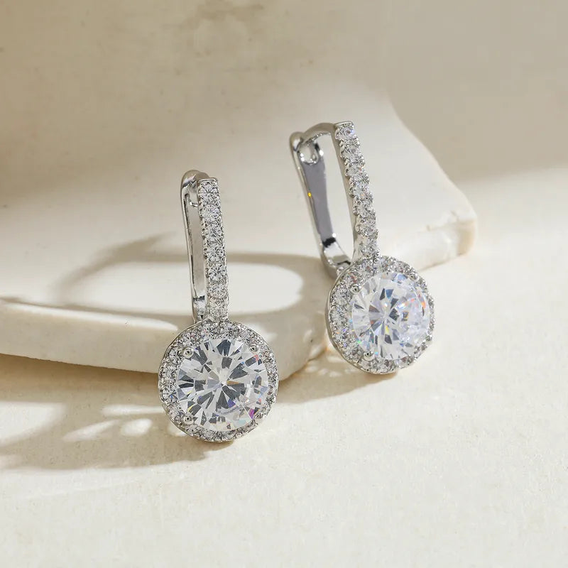 Copper Plated Imitation Gold Zircon Geometric Water Plated 0.03µm Elegant Classic Ring Earrings