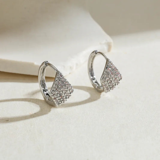 Copper Plated Imitation Gold Zircon Geometric Water Plated 0.03µm Elegant Classic Ring Earrings