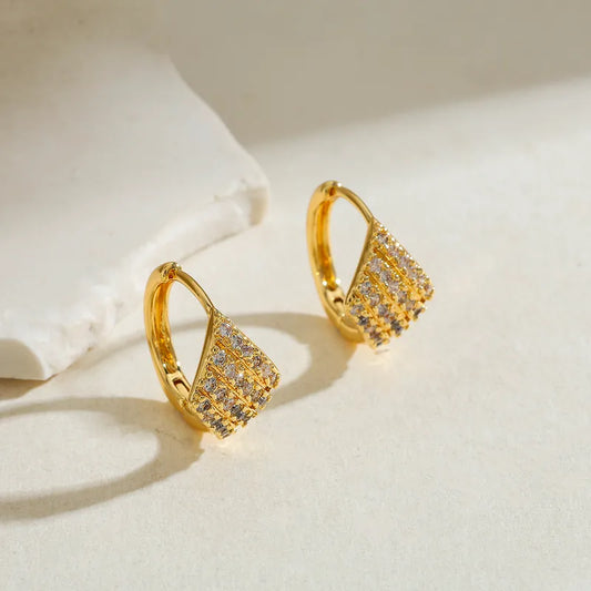 Copper Plated Imitation Gold Zircon Geometric Water Plated 0.03µm Elegant Classic Ring Earrings