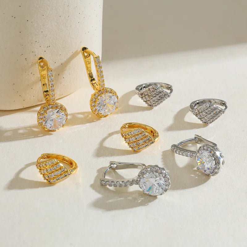 Copper Plated Imitation Gold Zircon Geometric Water Plated 0.03µm Elegant Classic Ring Earrings