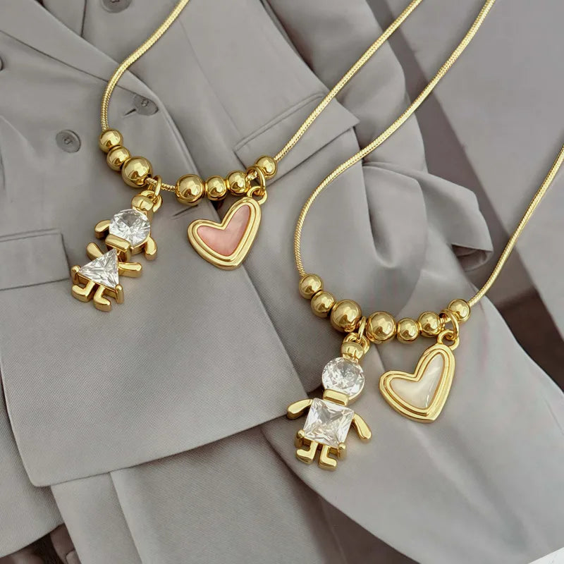 Couple's Necklace Set Boy Girl Pattern Pendant Heart Design Unique 18K Gold Plated Copper Zirconia Fashion Casual Jewelry For Daily Wear Gifts Parties