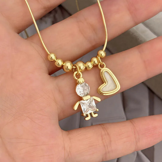 Couple's Necklace Set Boy Girl Pattern Pendant Heart Design Unique 18K Gold Plated Copper Zirconia Fashion Casual Jewelry For Daily Wear Gifts Parties