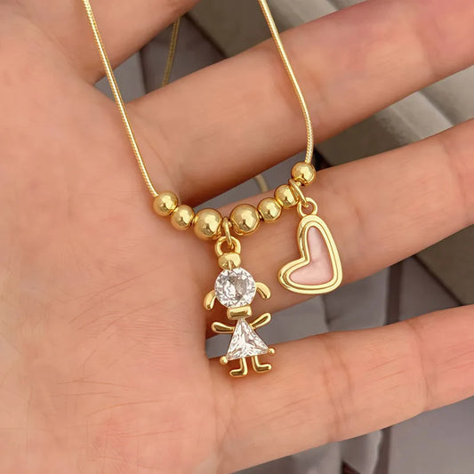 Couple's Necklace Set Boy Girl Pattern Pendant Heart Design Unique 18K Gold Plated Copper Zirconia Fashion Casual Jewelry For Daily Wear Gifts Parties