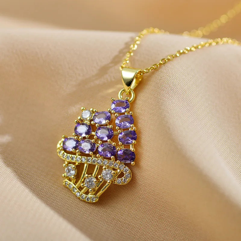 Creative Women's Fashion Jewelry Luxury Ice Cream Pendant Sweet Personality Necklace Classic Cute Wedding Office Date Party Accessory