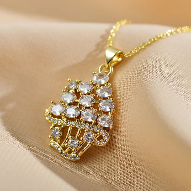 Creative Women's Fashion Jewelry Luxury Ice Cream Pendant Sweet Personality Necklace Classic Cute Wedding Office Date Party Accessory