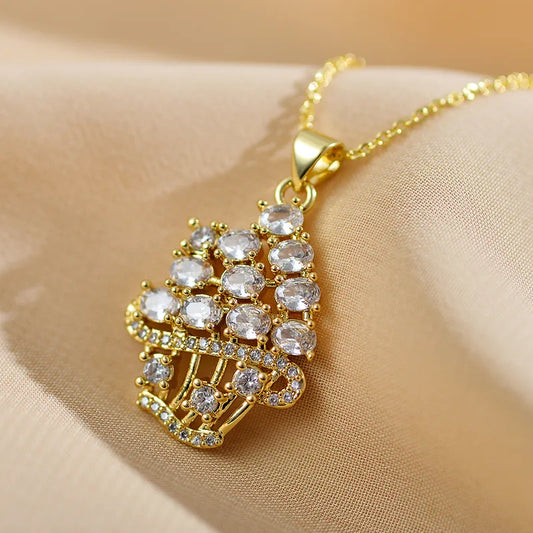 Creative Women's Fashion Jewelry Luxury Ice Cream Pendant Sweet Personality Necklace Classic Cute Wedding Office Date Party Accessory