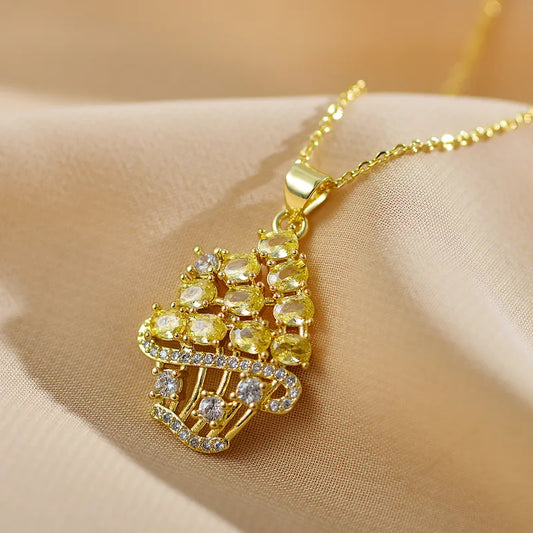 Creative Women's Fashion Jewelry Luxury Ice Cream Pendant Sweet Personality Necklace Classic Cute Wedding Office Date Party Accessory