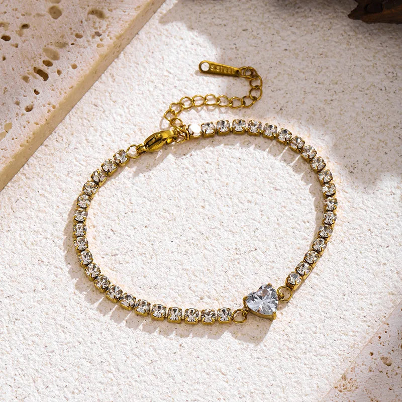 Cute Casual Style Star Heart Roman Round Bracelet Suitable For Women To Wear On Daily Dates Glass INS Style Elegant Luxury O Chain Lobster Clasp Gold