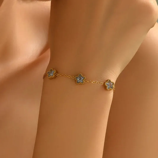 Cute Casual Style Star Heart Roman Round Bracelet Suitable For Women To Wear On Daily Dates Glass INS Style Elegant Luxury O Chain Lobster Clasp Gold