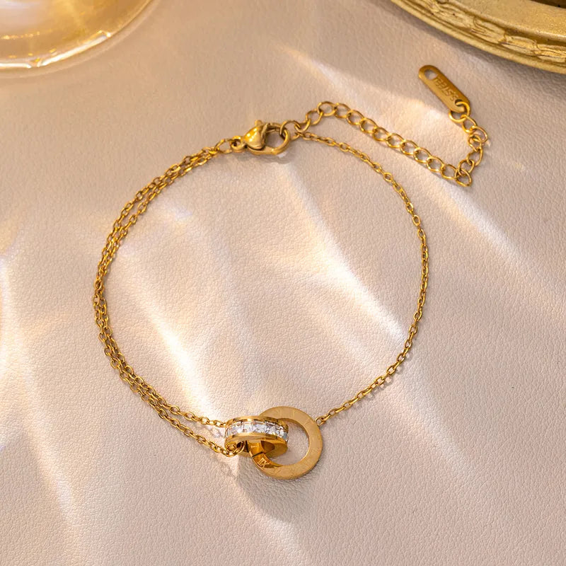 Cute Casual Style Star Heart Roman Round Bracelet Suitable For Women To Wear On Daily Dates Glass INS Style Elegant Luxury O Chain Lobster Clasp Gold