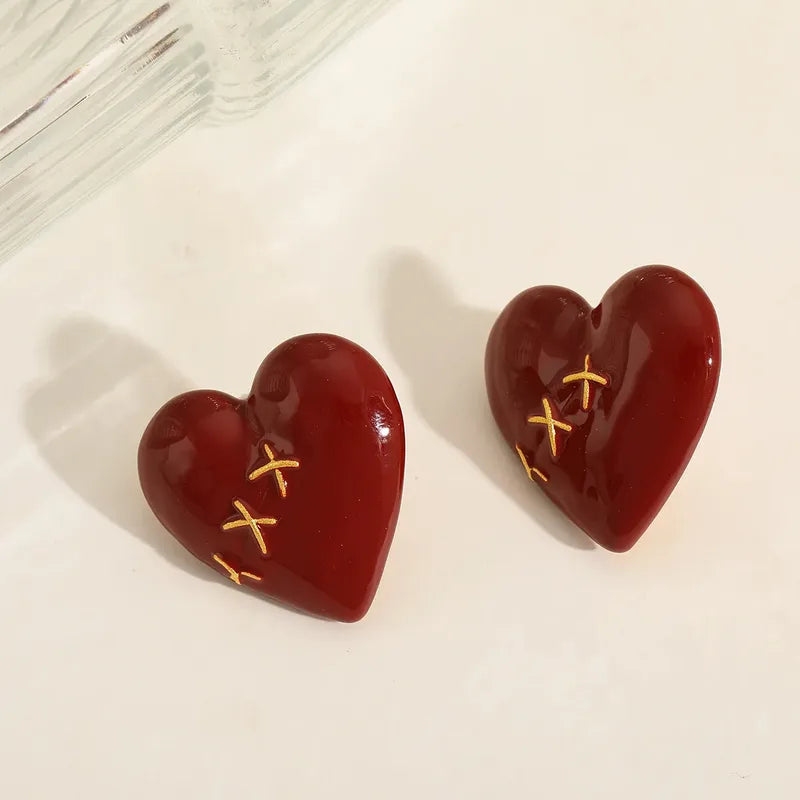 Daily Commute Copper Plated 18K Gold Heart Shaped Earrings Elegant Casual Polished Finish For Women Perfect For All Seasons