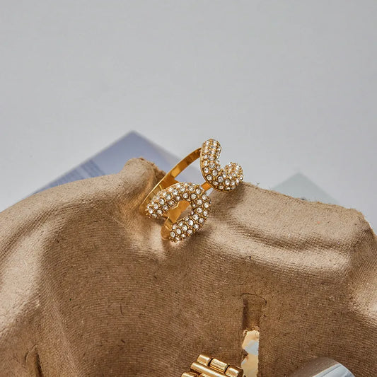 Designer Open Ring For Women 18K Gold Stainless Steel Diamond Pin Buckle Ring Adjustable Size Travel Suitable Original Design