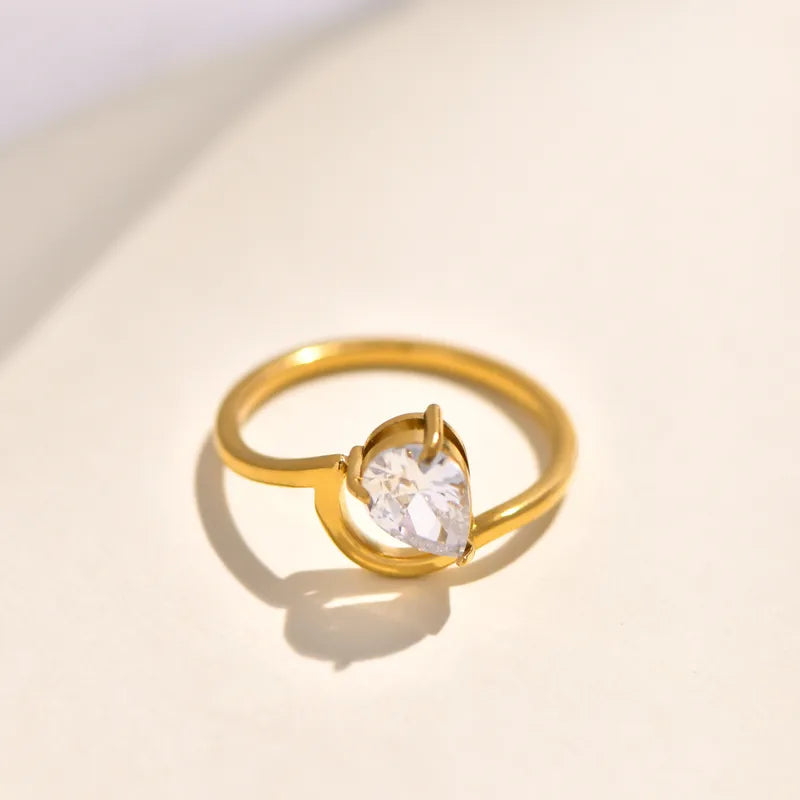 Double Layer Titanium Steel Gold Plated Ring With Large Embedded Diamonds And Butterfly Knot Irregular Geometry Crossed Square