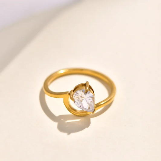 Double Layer Titanium Steel Gold Plated Ring With Large Embedded Diamonds And Butterfly Knot Irregular Geometry Crossed Square