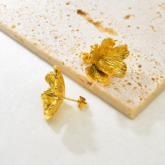 E141 Exaggerated Personality Design Three-Dimensional Flower Vacuum Electroplating (In Furnace) Plated 18K Real Gold 304 Stainless Steel Waterproof Non-Fading Earrings Studs