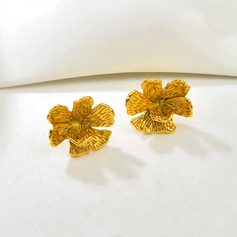 E141 Exaggerated Personality Design Three-Dimensional Flower Vacuum Electroplating (In Furnace) Plated 18K Real Gold 304 Stainless Steel Waterproof Non-Fading Earrings Studs