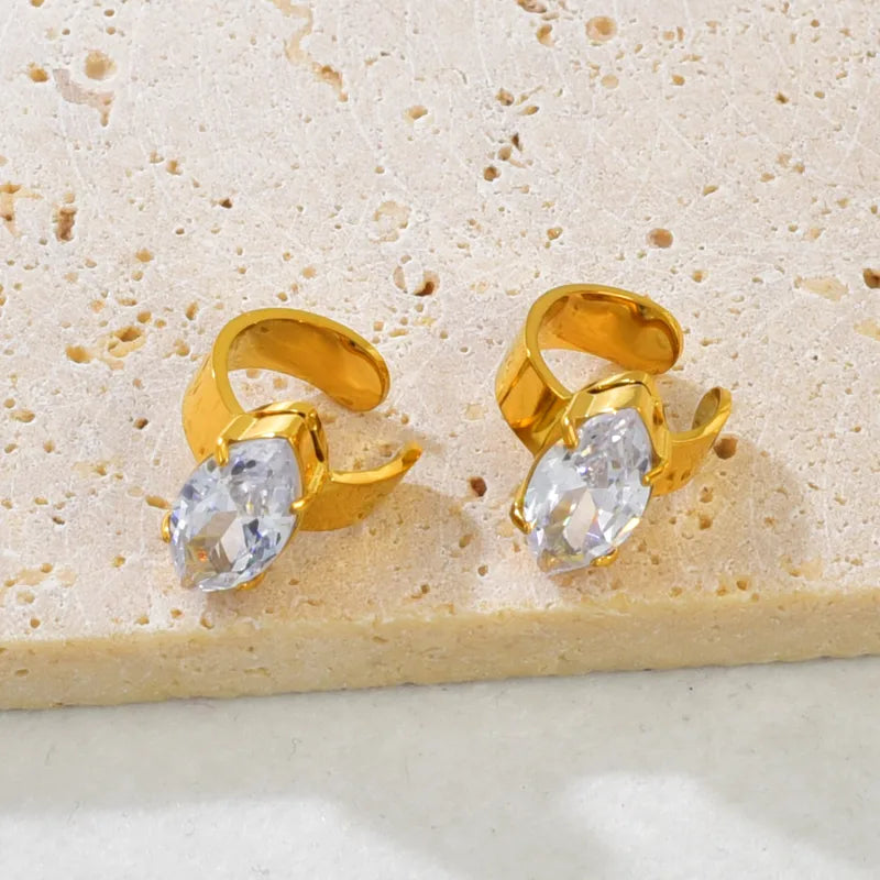 E51304 Stainless Steel Zircon Ear Clip Elegant Hoop Earrings For Women Vacuum Electroplated With 18K Real Gold Gold Jewelry