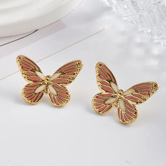 Electroplating Golden Plated Butterfly 304 Stainless Steel Casual Modern Style Simple Style Luminous Polishing Enamel Ear Studs