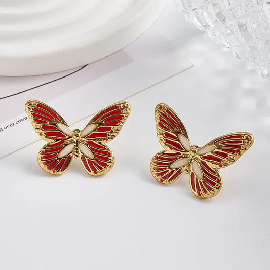 Electroplating Golden Plated Butterfly 304 Stainless Steel Casual Modern Style Simple Style Luminous Polishing Enamel Ear Studs