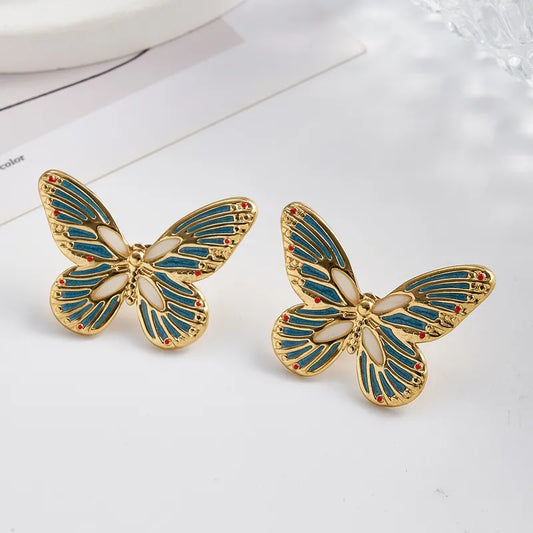 Electroplating Golden Plated Butterfly 304 Stainless Steel Casual Modern Style Simple Style Luminous Polishing Enamel Ear Studs (Copy)