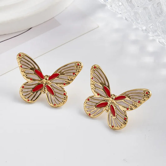 Electroplating Golden Plated Butterfly 304 Stainless Steel Casual Modern Style Simple Style Luminous Polishing Enamel Ear Studs