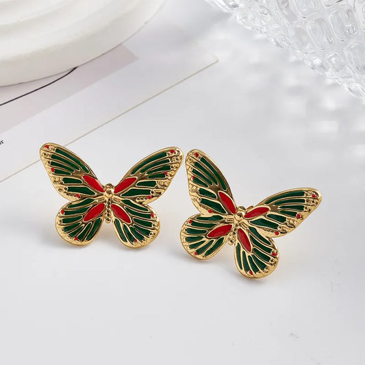 Electroplating Golden Plated Butterfly 304 Stainless Steel Casual Modern Style Simple Style Luminous Polishing Enamel Ear Studs