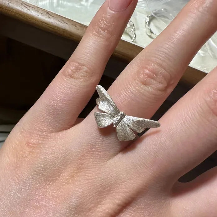 Elegant Butterfly Shaped Open Ring For Women Simple 3D Craft Laser Engraving Sweet And Cool Style Adjustable Copper Jewelry