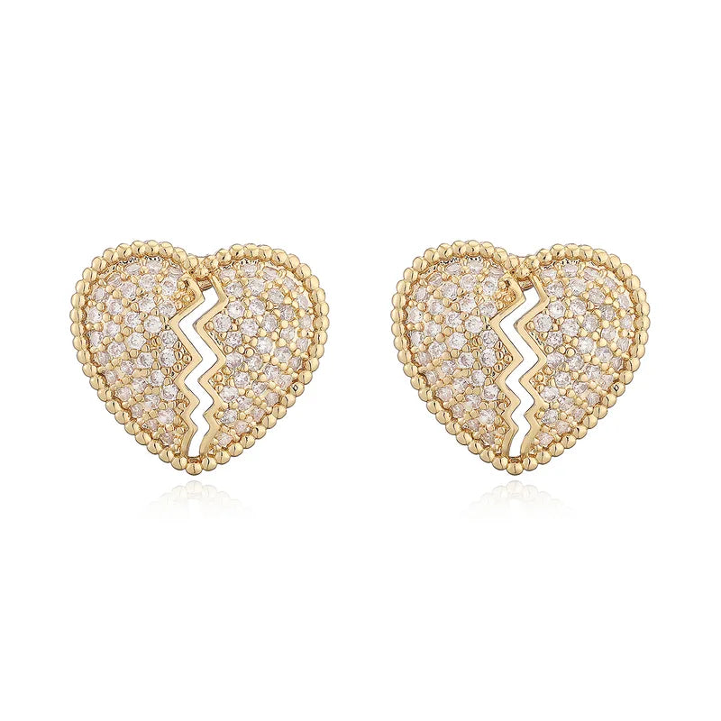 Elegant Copper Plated 18K Gold Zircon Heart Shaped Earrings For Women Simple Luxury Design Versatile Fashion Jewelry Accessories