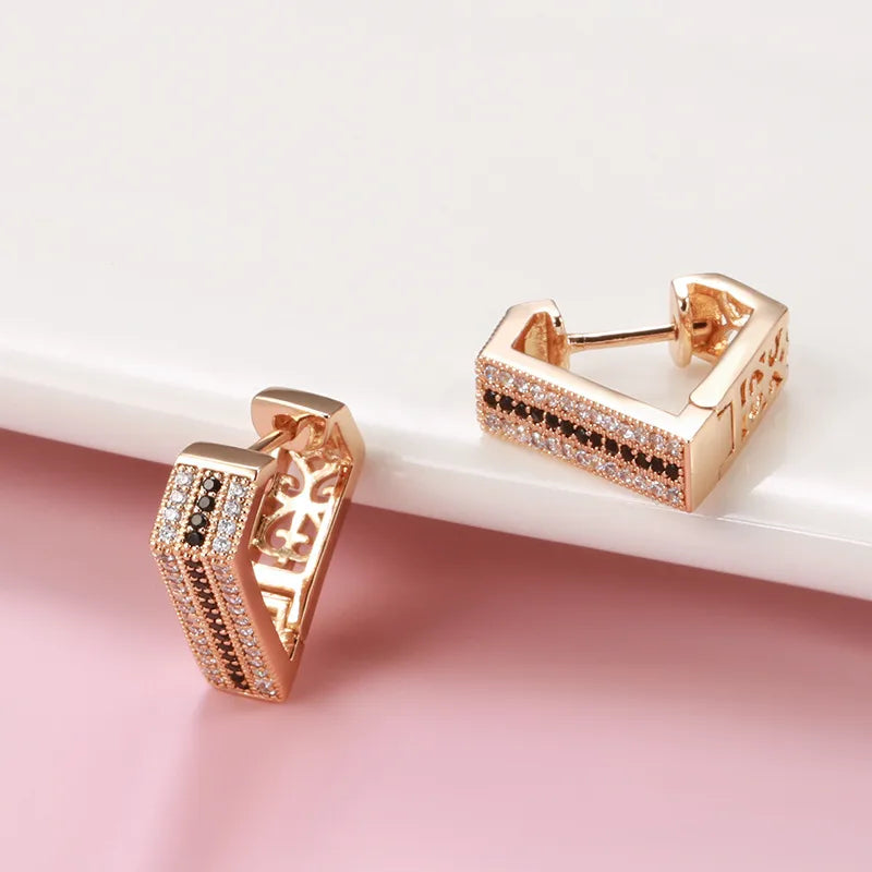 Elegant Dual Color Zirconia Earrings Fashionable Minimalist Rose Gold Geometric Ladies Ear Jewelry Copper Triangle Fashion