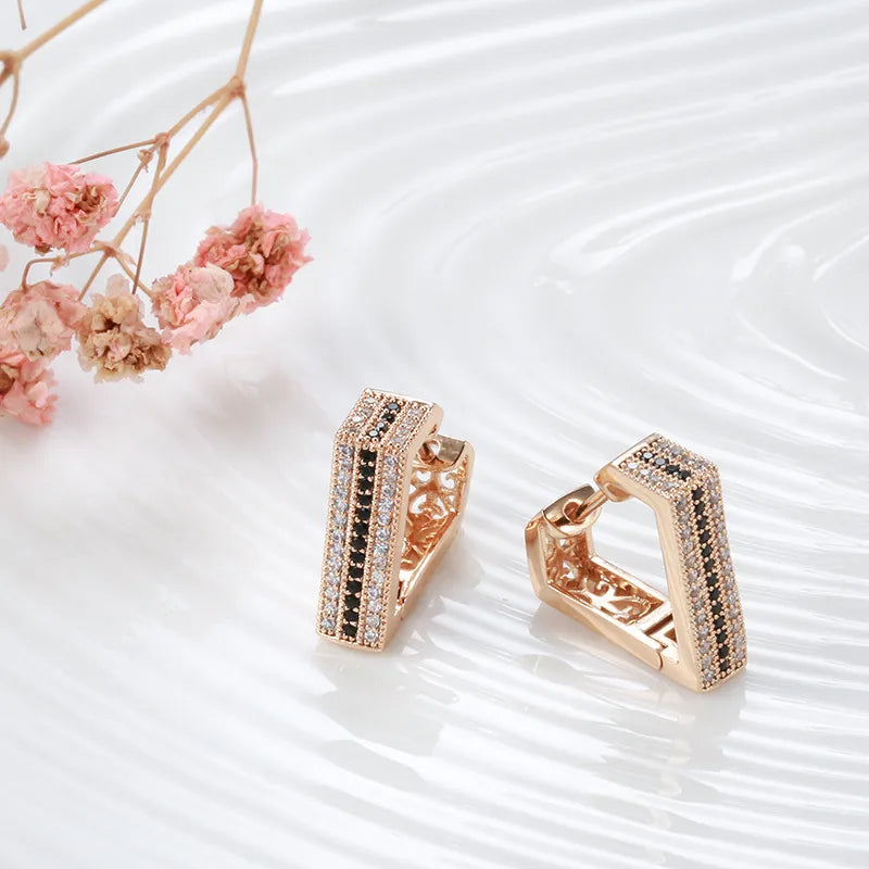 Elegant Dual Color Zirconia Earrings Fashionable Minimalist Rose Gold Geometric Ladies Ear Jewelry Copper Triangle Fashion