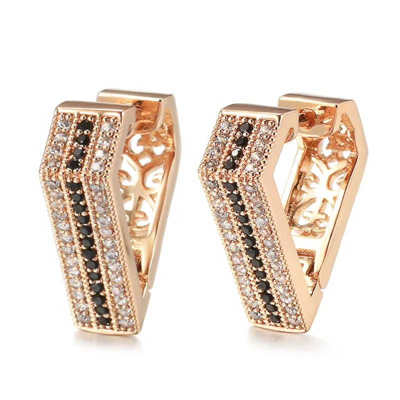 Elegant Dual Color Zirconia Earrings Fashionable Minimalist Rose Gold Geometric Ladies Ear Jewelry Copper Triangle Fashion