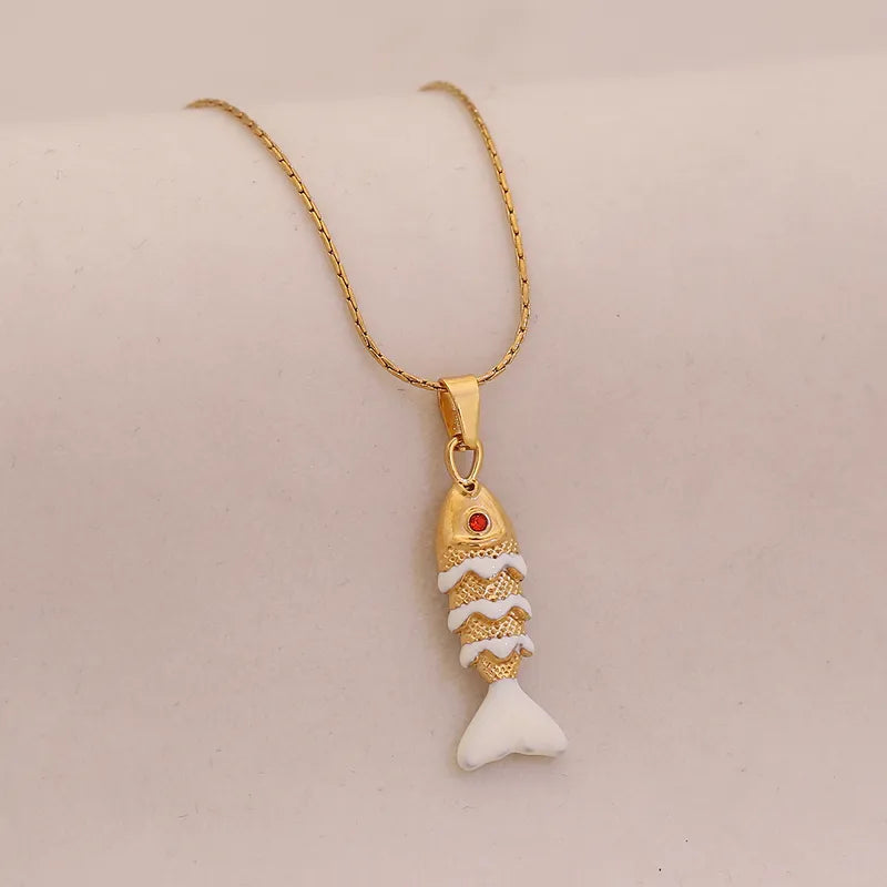 Elegant Enamel Koi Fish Necklace Women's Luxury Versatile Drip Oil Pendant Jewelry Golden Carp Fish Design Stainless Steel Chain