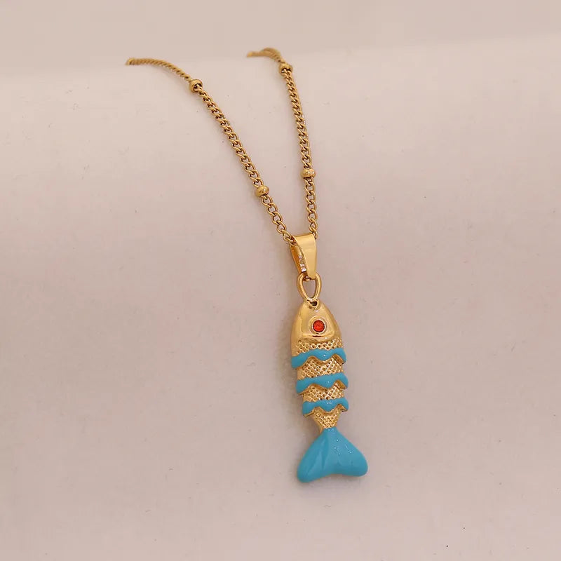 Elegant Enamel Koi Fish Necklace Women's Luxury Versatile Drip Oil Pendant Jewelry Golden Carp Fish Design Stainless Steel Chain