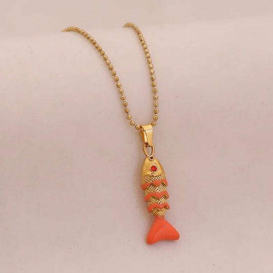 Elegant Enamel Koi Fish Necklace Women's Luxury Versatile Drip Oil Pendant Jewelry Golden Carp Fish Design Stainless Steel Chain