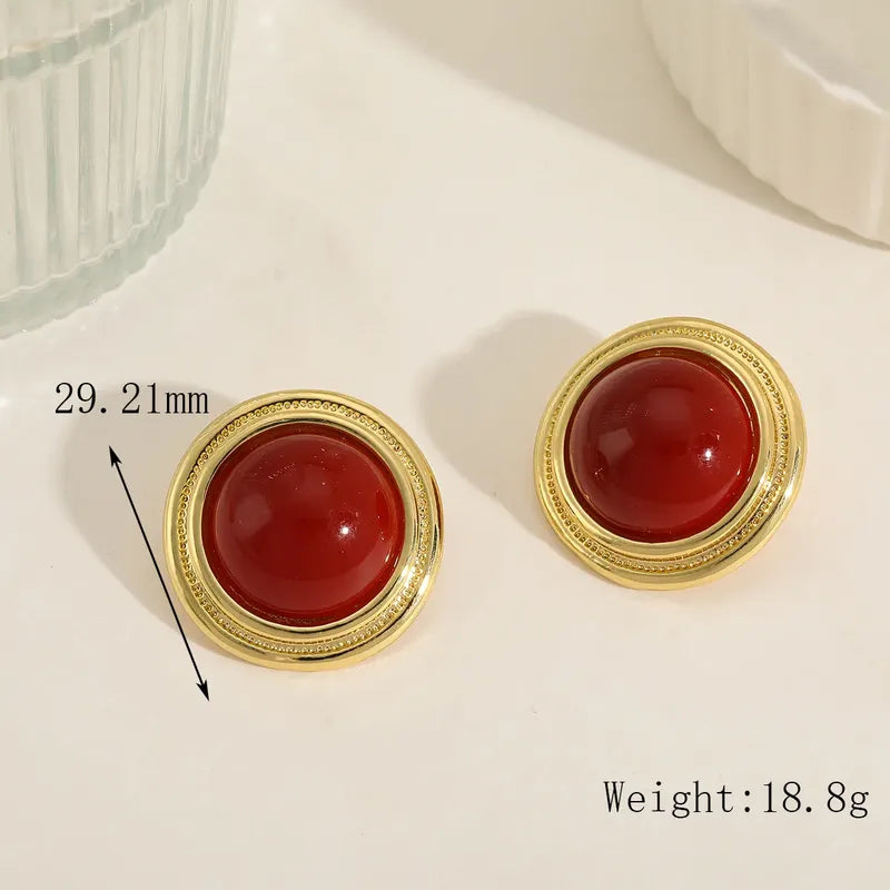 Elegant Fashion Copper Plated 18K Gold Geometric Earrings Circular Pattern Vintage Style Polished Finish For Women